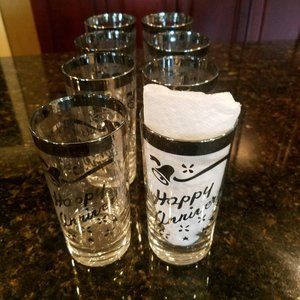 8 Vintage MCM Dorothy Thorpe Happy Anniversary Silver Rim Glasses - Mid-Century